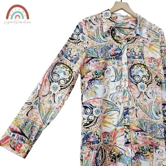 Soft Surroundings Kira Paisley Button Down Shirt Tunic Longline Blouse Top - Picture 8 of 12